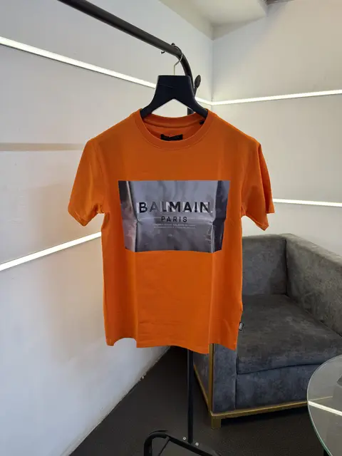 Balmain Turkey imported round neck 3d print patch tshirt orange sale