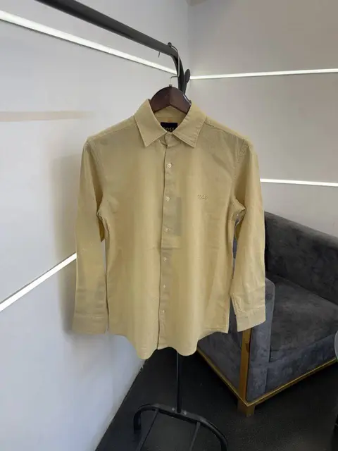 Hugo bos lemon yellow imported linen fabric shirt with embroidery logo