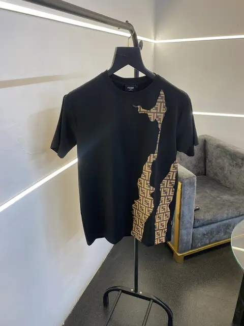 Fendi roma monogram leather patch round neck tshirt black