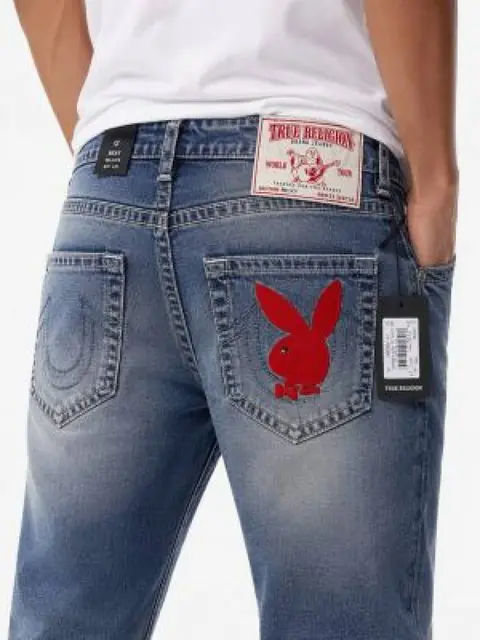 True Religio n Light Blue Bootcut Premium Imported Stretchable Lycra Fabric Denim with Back Pocket Embroidered Design 4228