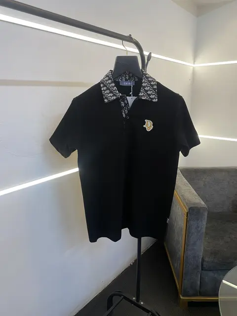 Christian Diyor jacquard collar turkish imported polo tshirt black