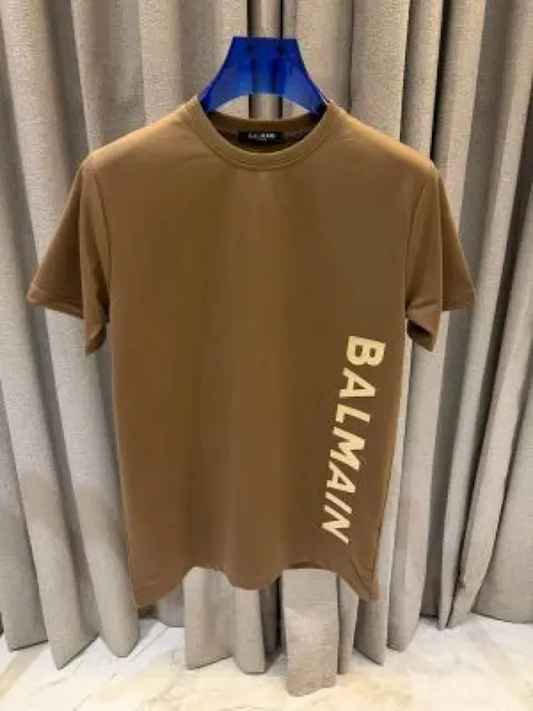 Balmain Middle Brand Print Round Neck T-shirt Brown