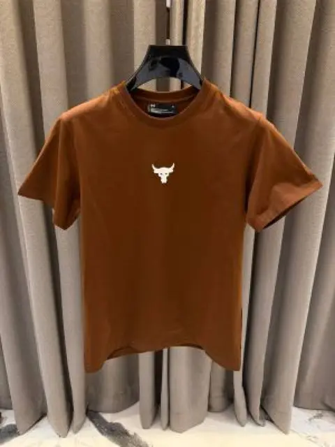 Under Armor Middle Brand Logo Round Neck T-shirt Brown