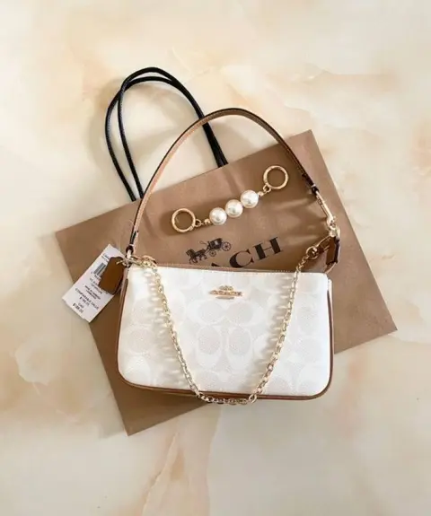 Coach Nolita 19 Wht-Ap Brown With OriginalBox DustCover ChainBelt PearlCharm