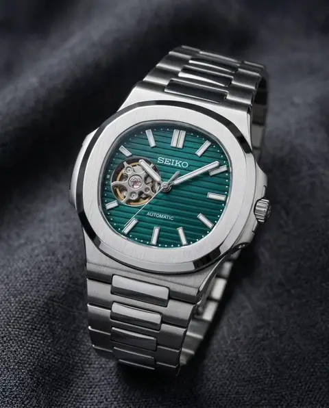 Seiko Mod Nautilus Phantom Open Heart Automatic Silver-Green