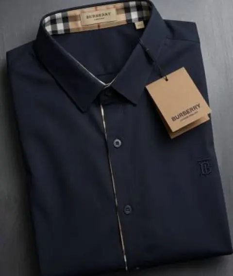 Burberri Chest Logo Full Sleeves Signature Shirt Navy