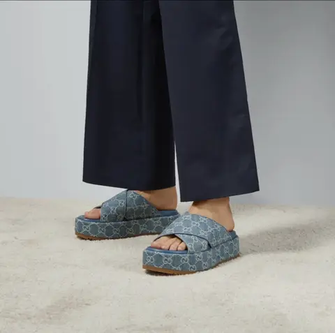 Gucci GG Angelina Platform Denim Slides For Women With Original Box And Carry Bag