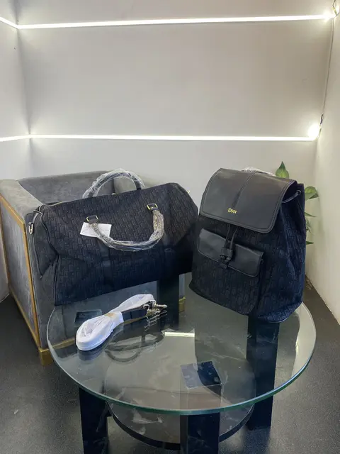 Christian diyor jacquards fabric monogram duffle bag and bagpack full set black
