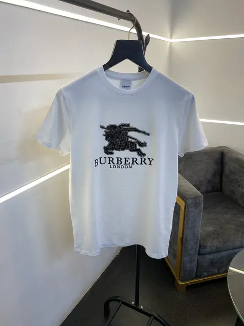 Burberry turkey imported round neck tshirt white with patch stone work and print