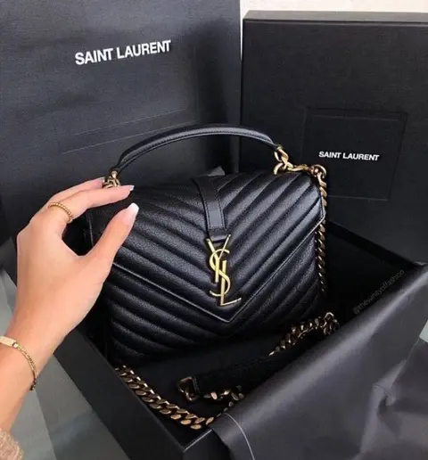 Ysl Collage Black-Gold Medium Shoulder Bag With Original Box & Dust Cover