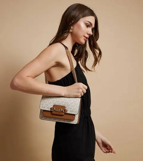 Michael177 Kors MK Heather Shoulder Bag With OG Box & Dust Bag (White - 177)