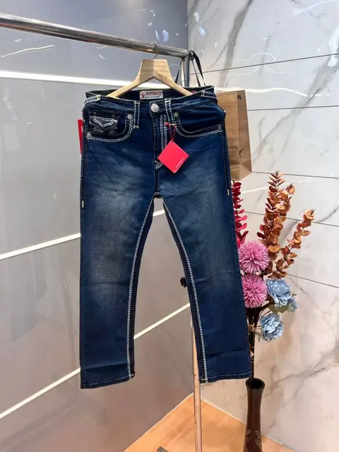 True Religio n Blue Shade Straight fit Premium Imported Stretchable Lycra Fabric Denim with Back Flap pocket Design 3625