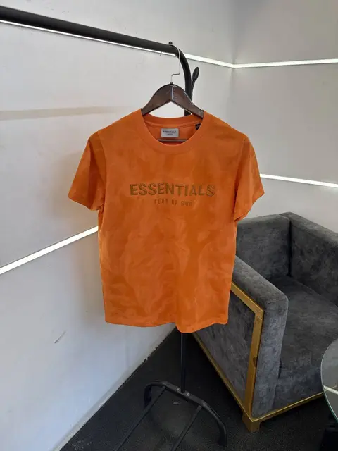 Essentials laser print imported round neck tshirt orange