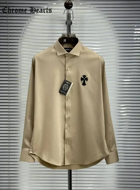 Chrome Heart Chest Logo Full Sleeves Shirt Beige