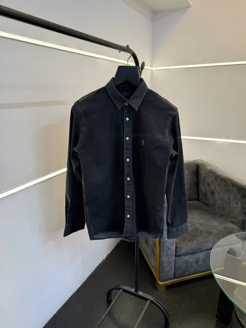 Ralph lauren carbon black imported denim shirt with embroidery logo on chest