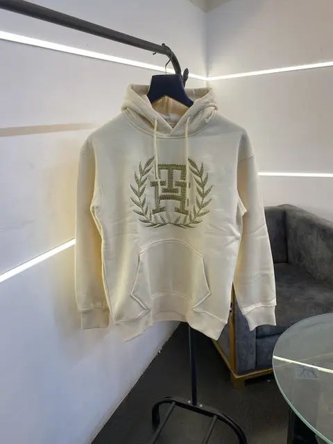 Tommy hilfigar heavy gsm inside fleece embroidery hoodie cream