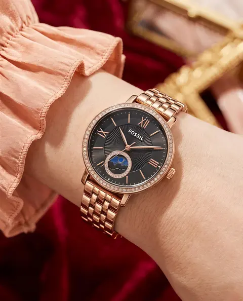 Fossil Jacqueline Sun Moon Multifunction Rose Gold Black