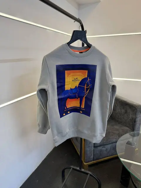 Hermes grey imported graphic print cotton fleece sweatshirt