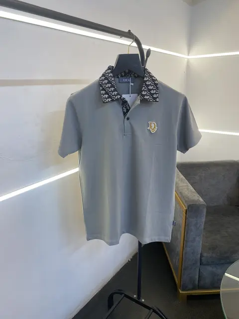 Christian Diyor jacquard collar turkish imported polo tshirt grey