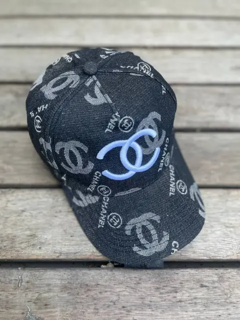 Chanel CC Denim Black Monogram Print White Logo Premium Unisex Cap (With Box)