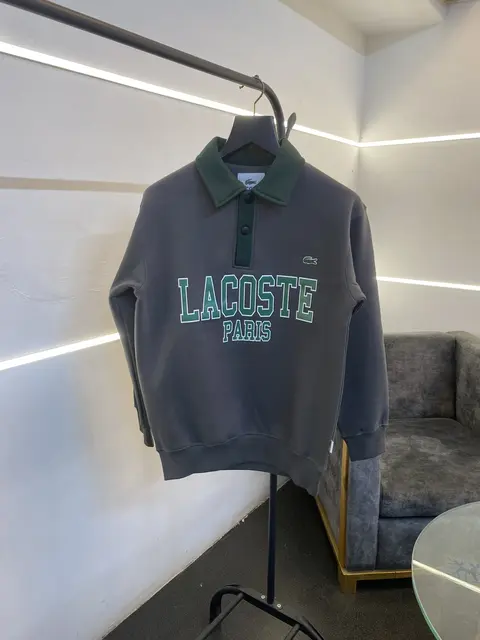 Lacoste paris collar fleece imported sweatshirt grey