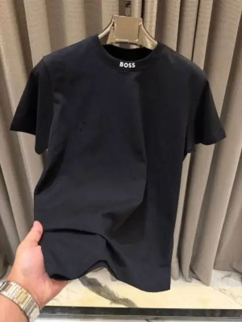 Boss Chinese Collar Round Neck T-shirt Black