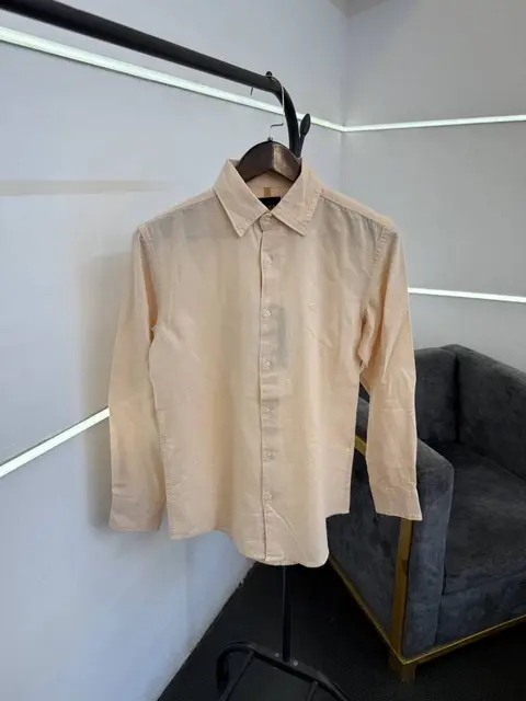 Hugo bos peach imported linen fabric shirt with embroidery logo