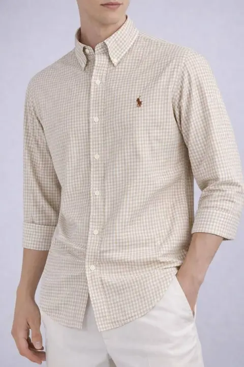 Ralph Lauren Chest Logo Full Sleeves Shirt Chex Coffee brown