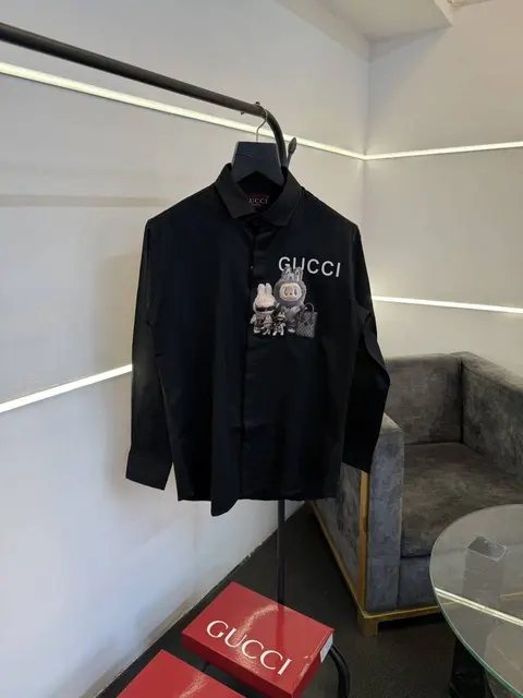 Gucci x labubu imported cotton satin shirt black