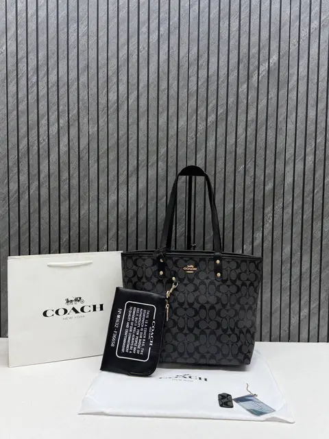 Coach CB 05 Black-Black Reversible City Tote With Wallet CarryBag & Original DustCover