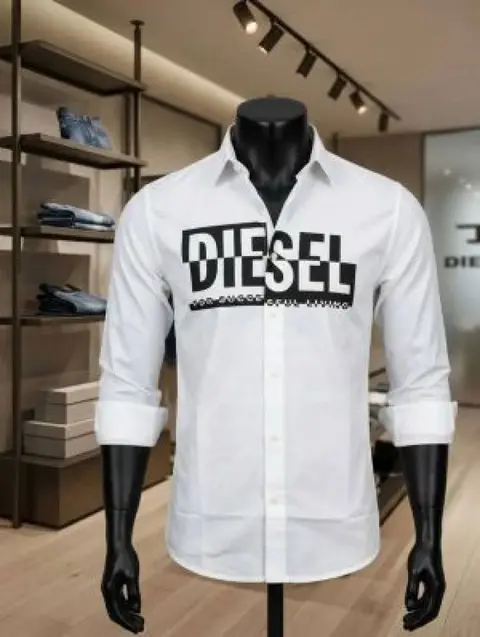 Diesel Middle Brand Logo Full Sleeves Shirt White