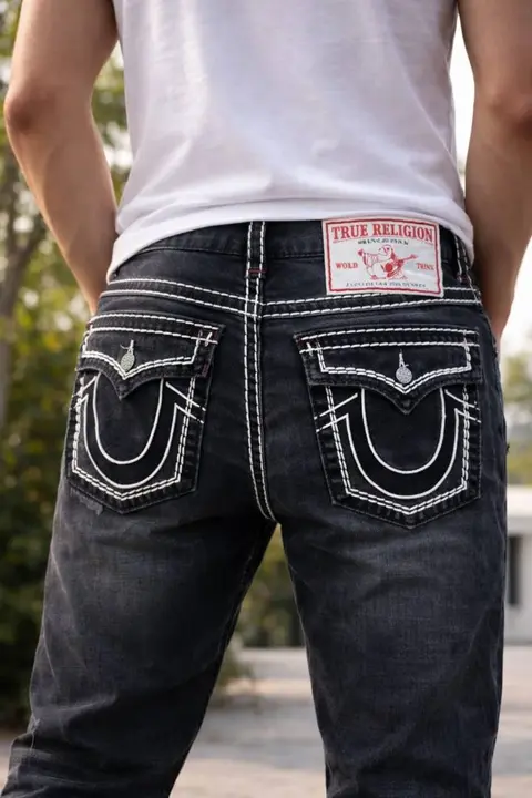 True Religio n Grey Shade Boot cut Premium Imported Stretchable lycra fabric Denim with back flap pocket Design 3704