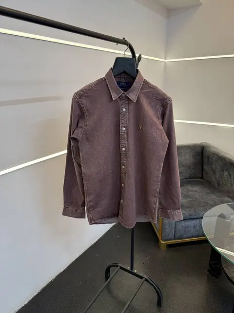 Ralph lauren pink imported denim shirt with embroidery logo on chest