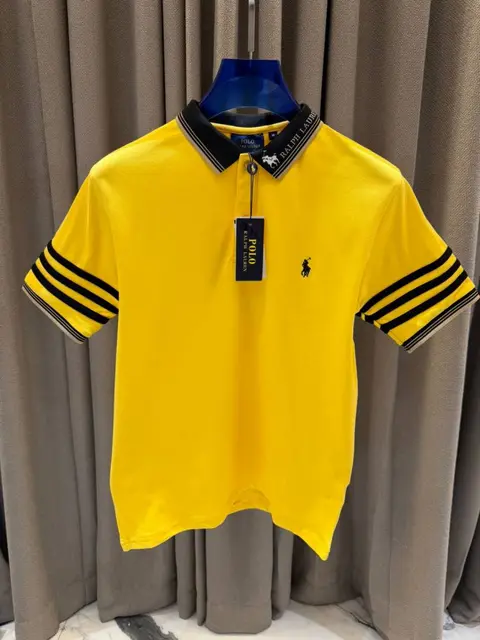 Ralph Lauren Chest Logo Stripe Sleeves Polo T-shirt Yellow