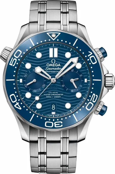 Omega Seamaster Diver 300M Co-Axial Master Chronometer Chronograph silver blue