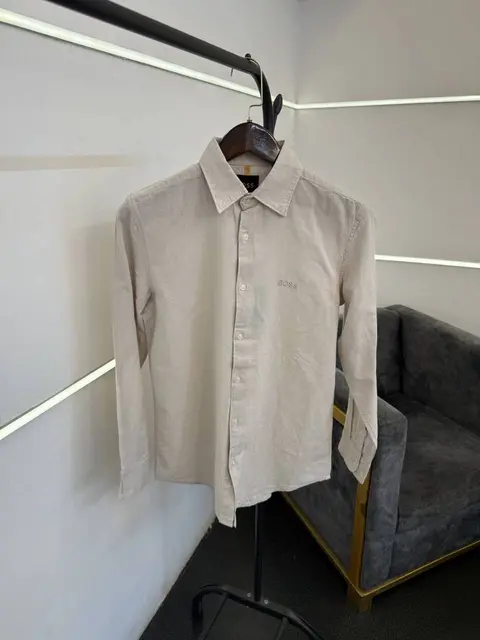 Hugo bos grey imported linen fabric shirt with embroidery logo