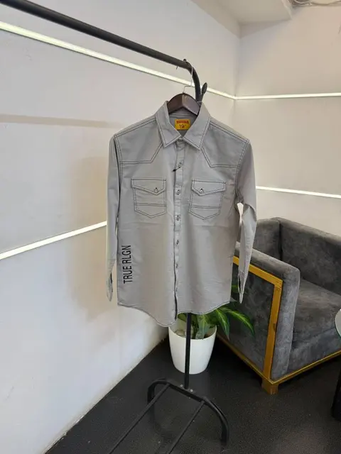 True religion grey imported cargo double pocket shirt