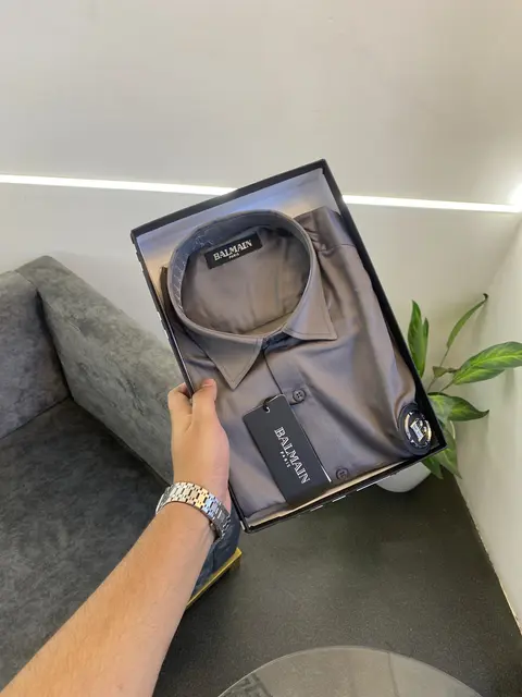 Balmain steel chest and sleeves logo half sleeves imported shirt grey