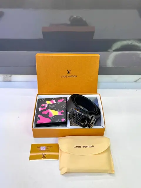 Lv Loui Black Grey Wallet Belt Combo Fa 1102