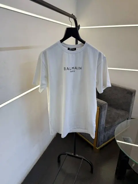 Balmain imported round neck front and back print tshirt white sale
