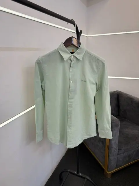 Hugo bos aqua green imported linen fabric shirt with embroidery logo