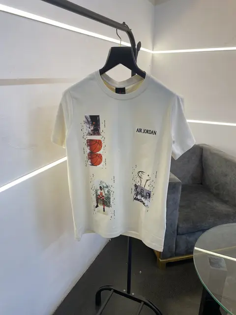Air jordan patch print front and back with embroidery logo on chest round neck imported tshirt cream sale