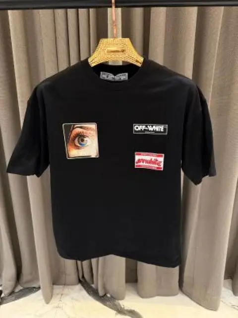 Of white Round Neck T-shirt Black