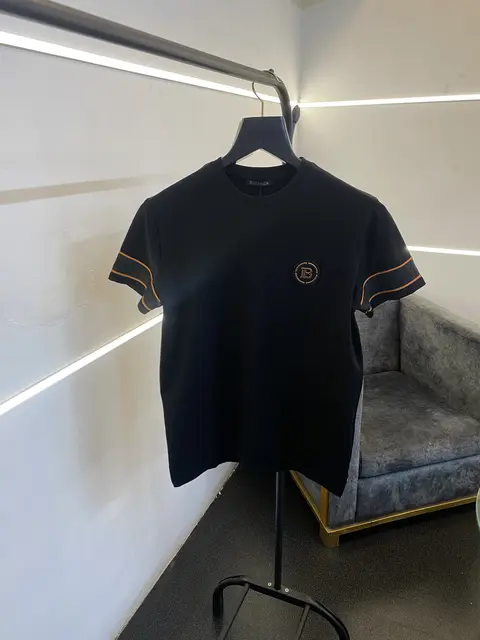 Balmain steel logo black orange embossed logo strips turkey imported round neck tshirt