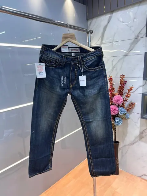 True Religio n Green Shade Premium Imported Stretchable Lycra Fabric Straight Fit Denim with Embroidered Work 3124