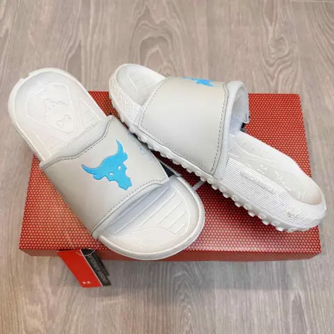 Under Armor Project Rock 3 Beige Blue Flip-Flop