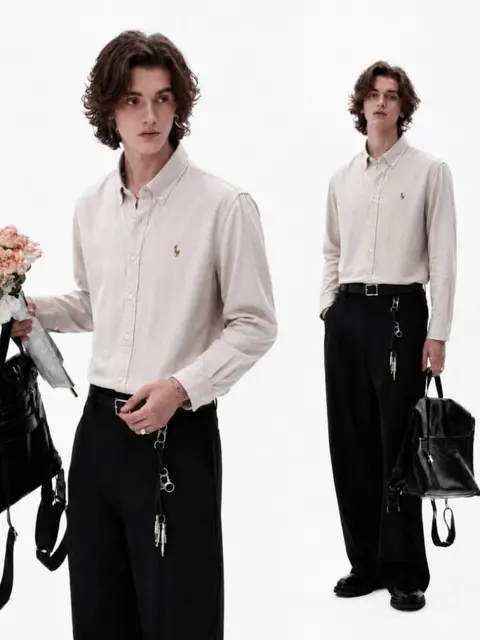 Ralph Lx-AUREN P-OLO IMPORTED STORE ARTICLE SHIRT linen fabric GREY COLOUR