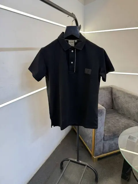 Burberry self knitted embossed print turkish imported polo tshirt black salw