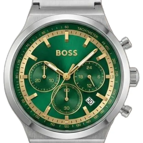 Boss Candor Chronograph Silver-Green - dial close-up