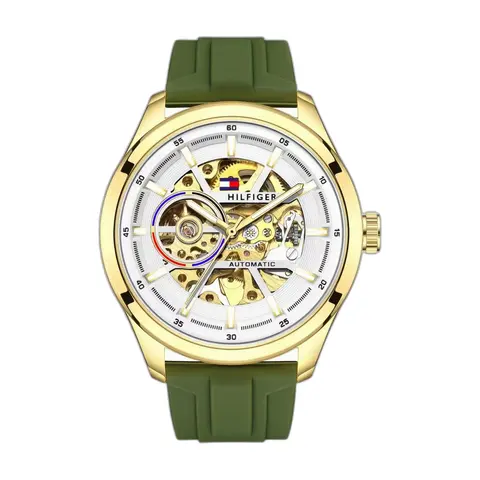 Tommy Hilfige r Automatic Silicon Green-Gold-White - front view